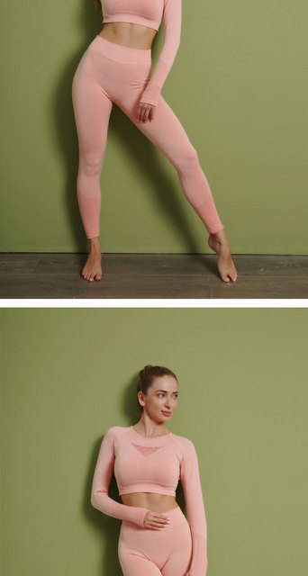 Kobiety zestaw do jogi: 3 sztuki bezszwowe dresy, legginsy z wysokim stanem i koszulka fitness - Wianko - 32