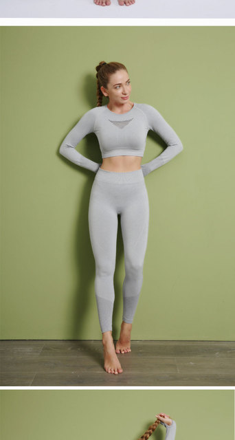 Kobiety zestaw do jogi: 3 sztuki bezszwowe dresy, legginsy z wysokim stanem i koszulka fitness - Wianko - 21