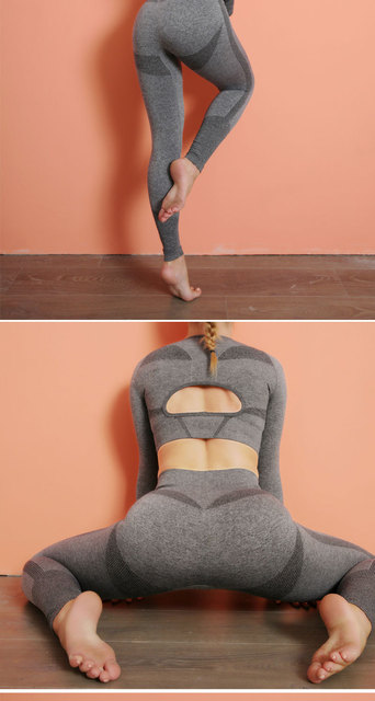 Kobiety zestaw do jogi: 3 sztuki bezszwowe dresy, legginsy z wysokim stanem i koszulka fitness - Wianko - 13