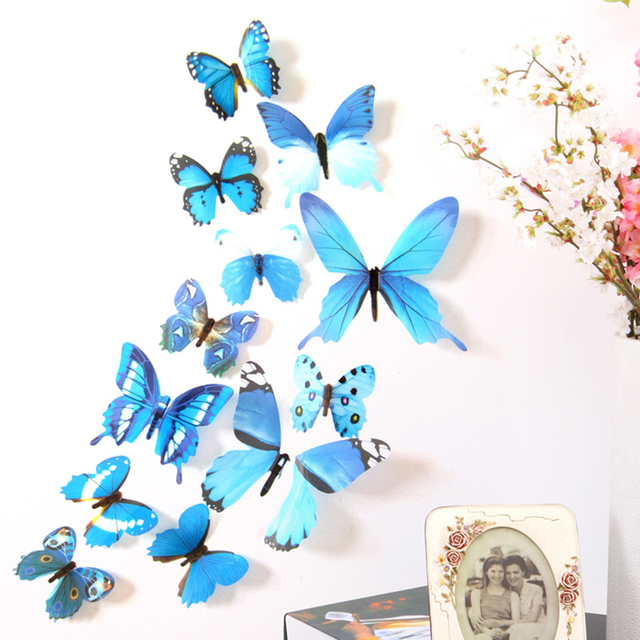Dekoracje ścienne - 12 sztuk/partia pcv 3D Butterfly - Motyle naklejki - Śliczne naklejki ścienne - Ozdoby wnętrz domowych - 4 kolory opcjonalne - Wianko - 4