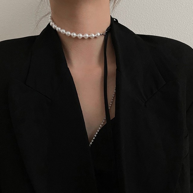Elegancka opaska Choker z szeroką, czarną aksamitną kokardą oraz imitacją perły, ozdobiona koralikami - biżuteria gotycka świąteczne prezenty - Wianko - 1