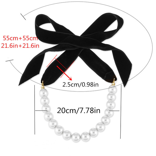 Elegancka opaska Choker z szeroką, czarną aksamitną kokardą oraz imitacją perły, ozdobiona koralikami - biżuteria gotycka świąteczne prezenty - Wianko - 2