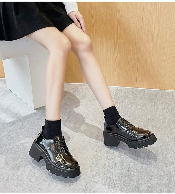 Kobiety: Brytyjskie małe skórzane buty JK na jesień/zimę 2021 - mokasyny na platformie, styl szkolny, rozmiar 33 - Wianko - 12