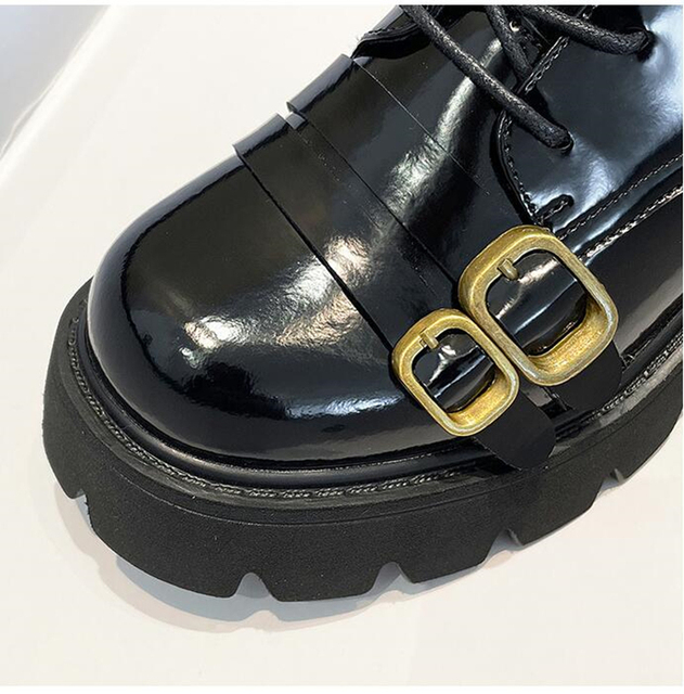 Kobiety: Brytyjskie małe skórzane buty JK na jesień/zimę 2021 - mokasyny na platformie, styl szkolny, rozmiar 33 - Wianko - 6