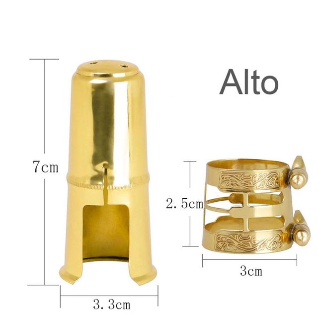 Ustnik do saksofonu tenorowego i altowego, metalowy, rzeźbiony, ligatura mosiężna z nakładkami ochronnymi - złote - Wianko - 2