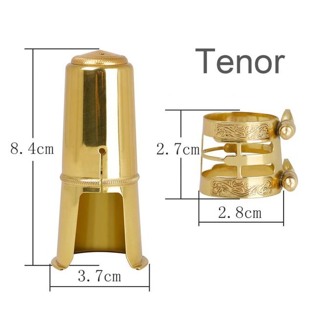 Ustnik do saksofonu tenorowego i altowego, metalowy, rzeźbiony, ligatura mosiężna z nakładkami ochronnymi - złote - Wianko - 3
