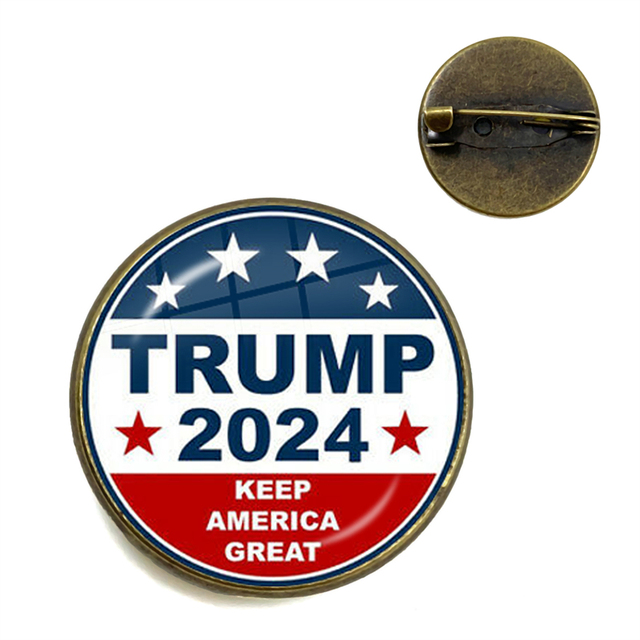 Broszka Cabochon Keep America Great 2024 - kolekcja USA Trump, antyczne wykończenie, brąz, unisex - Wianko - 3