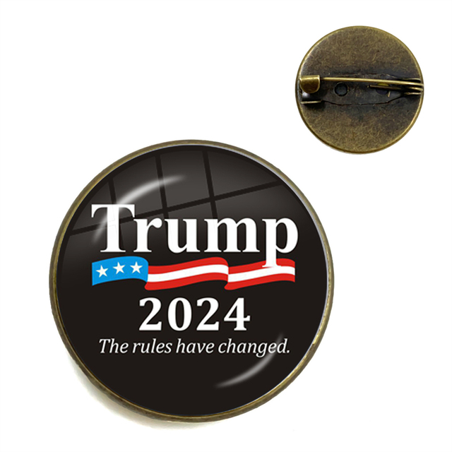 Broszka Cabochon Keep America Great 2024 - kolekcja USA Trump, antyczne wykończenie, brąz, unisex - Wianko - 18