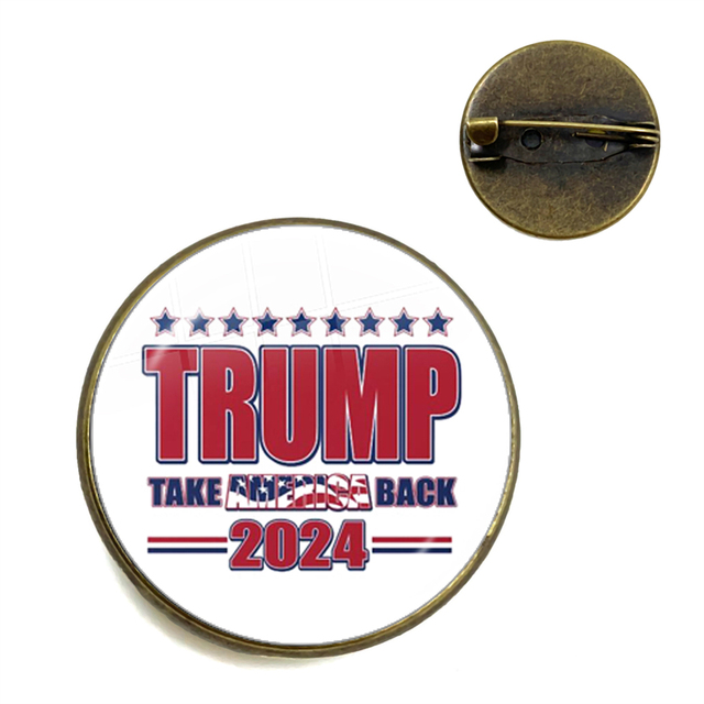 Broszka Cabochon Keep America Great 2024 - kolekcja USA Trump, antyczne wykończenie, brąz, unisex - Wianko - 10