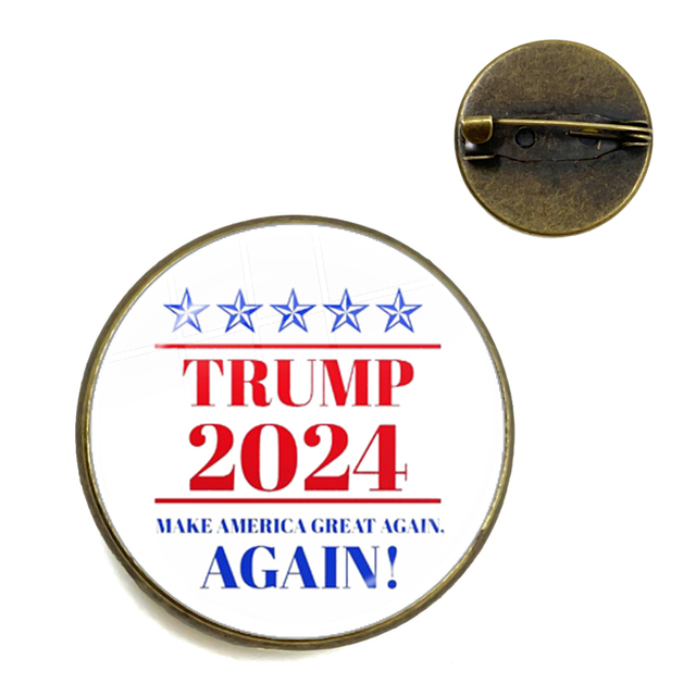 Broszka Cabochon Keep America Great 2024 - kolekcja USA Trump, antyczne wykończenie, brąz, unisex - Wianko - 4