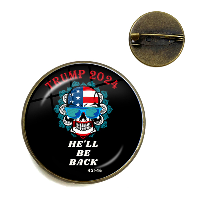 Broszka Cabochon Keep America Great 2024 - kolekcja USA Trump, antyczne wykończenie, brąz, unisex - Wianko - 12