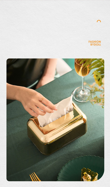 Złote luksusowe pudełko na chusteczki w stylu nordyckim - dekoracja domowa - Wianko - 6