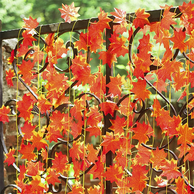 Rattanowy wianek z czerwonymi liśćmi klonu o długości 2.4m - dekoracja do wiszenia na zewnątrz, idealna na jesień i święto dziękczynienia - Wianko - 8