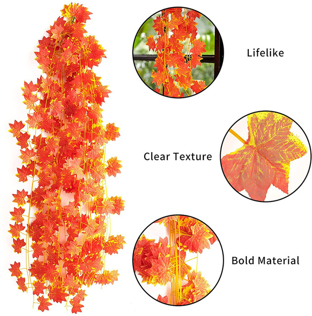 Rattanowy wianek z czerwonymi liśćmi klonu o długości 2.4m - dekoracja do wiszenia na zewnątrz, idealna na jesień i święto dziękczynienia - Wianko - 16