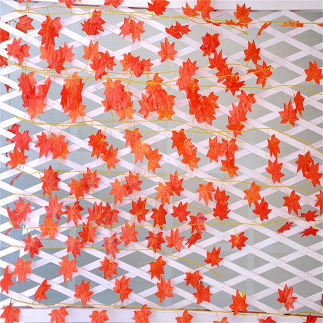 Rattanowy wianek z czerwonymi liśćmi klonu o długości 2.4m - dekoracja do wiszenia na zewnątrz, idealna na jesień i święto dziękczynienia - Wianko - 12
