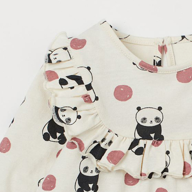 Koszulka dla dziewczyn Little Maven z długim rękawem, panda punktowa, wzór guziki - Wianko - 4