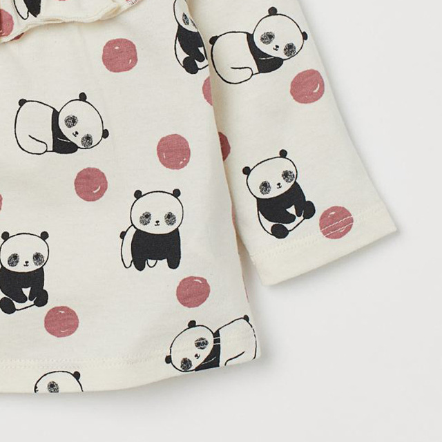 Koszulka dla dziewczyn Little Maven z długim rękawem, panda punktowa, wzór guziki - Wianko - 5