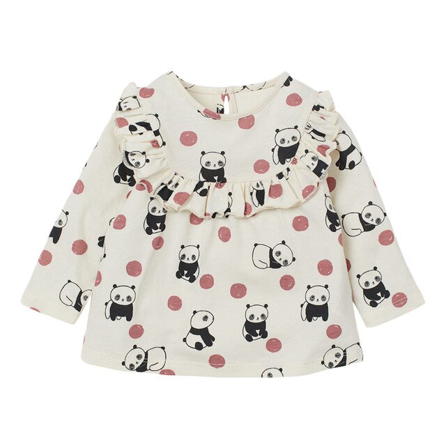Koszulka dla dziewczyn Little Maven z długim rękawem, panda punktowa, wzór guziki - Wianko - 6