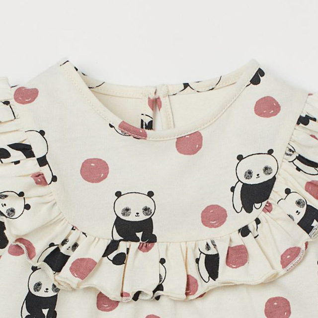 Koszulka dla dziewczyn Little Maven z długim rękawem, panda punktowa, wzór guziki - Wianko - 3