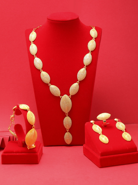Zestaw biżuterii - naszyjnik, wisiorek, kolczyki wykonane z 24K złotego koloru z Dubaju dla kobiet z Afryki i Indii na wesele i zaręczyny - Wianko - 5