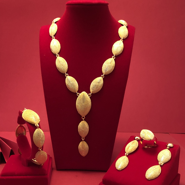 Zestaw biżuterii - naszyjnik, wisiorek, kolczyki wykonane z 24K złotego koloru z Dubaju dla kobiet z Afryki i Indii na wesele i zaręczyny - Wianko - 6