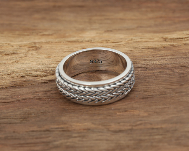 Pierścienie obrotowe liny typu Spinner z 925 srebrem próby dla mężczyzn i kobiet - staroświeckie tajskie srebrne biżuteria męska - Wianko - 13