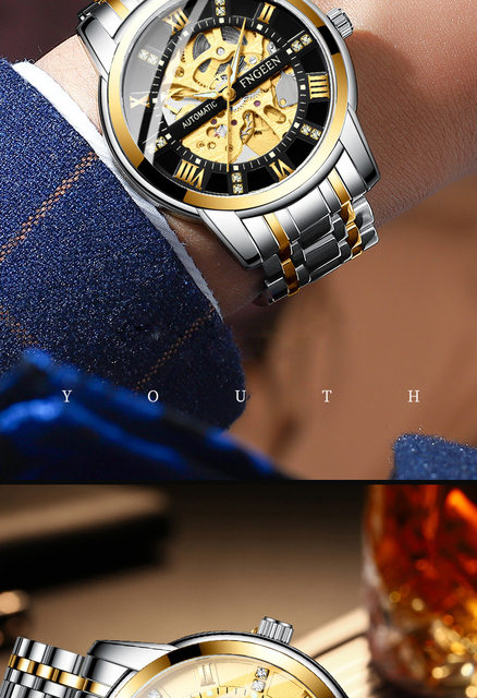 Złoty zegarek mechaniczny samonakręcający się na rękę dla mężczyzn - luksusowy, szkieletowy, diamentowa tarcza, Tourbillon - Wianko - 13