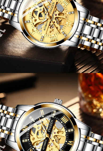 Złoty zegarek mechaniczny samonakręcający się na rękę dla mężczyzn - luksusowy, szkieletowy, diamentowa tarcza, Tourbillon - Wianko - 14