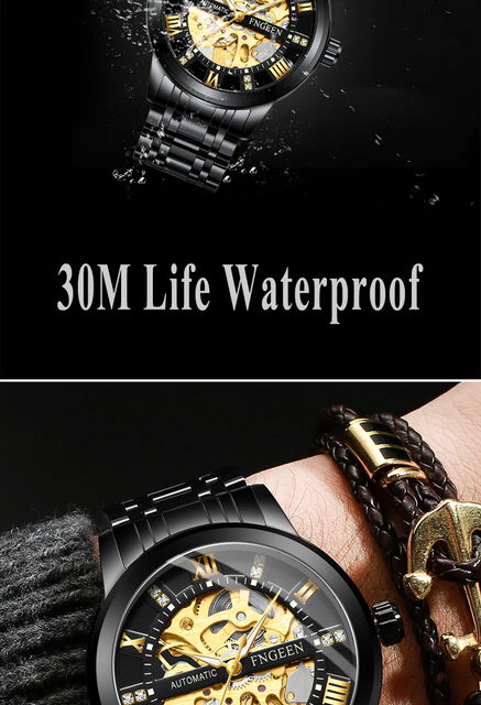 Złoty zegarek mechaniczny samonakręcający się na rękę dla mężczyzn - luksusowy, szkieletowy, diamentowa tarcza, Tourbillon - Wianko - 9