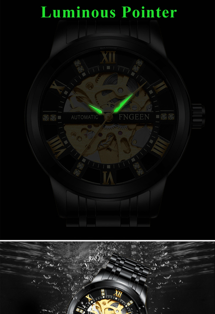 Złoty zegarek mechaniczny samonakręcający się na rękę dla mężczyzn - luksusowy, szkieletowy, diamentowa tarcza, Tourbillon - Wianko - 8
