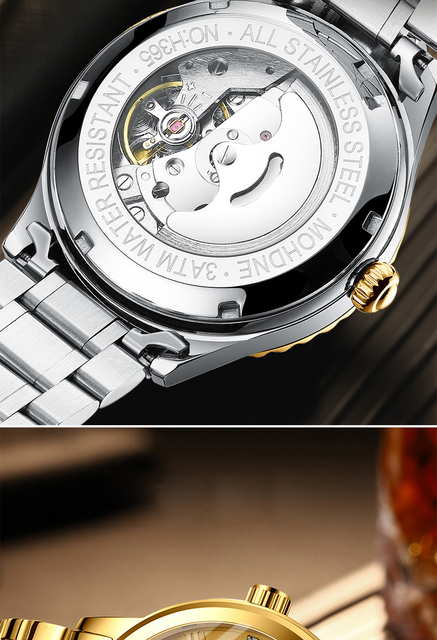 Złoty zegarek mechaniczny samonakręcający się na rękę dla mężczyzn - luksusowy, szkieletowy, diamentowa tarcza, Tourbillon - Wianko - 4
