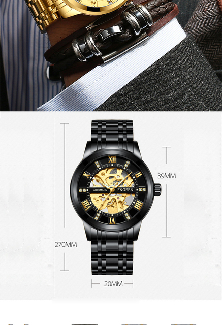 Złoty zegarek mechaniczny samonakręcający się na rękę dla mężczyzn - luksusowy, szkieletowy, diamentowa tarcza, Tourbillon - Wianko - 6