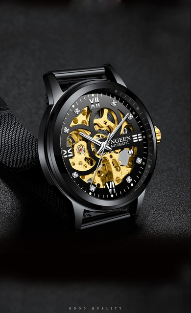 2020 nowe złote męskie zegarki mechaniczne z szkieletem, stal nierdzewna Watchband, marka luksusowa - Wianko - 2