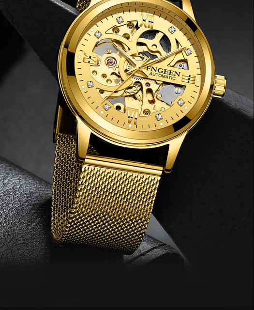 2020 nowe złote męskie zegarki mechaniczne z szkieletem, stal nierdzewna Watchband, marka luksusowa - Wianko - 9