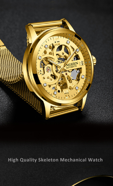 2020 nowe złote męskie zegarki mechaniczne z szkieletem, stal nierdzewna Watchband, marka luksusowa - Wianko - 3