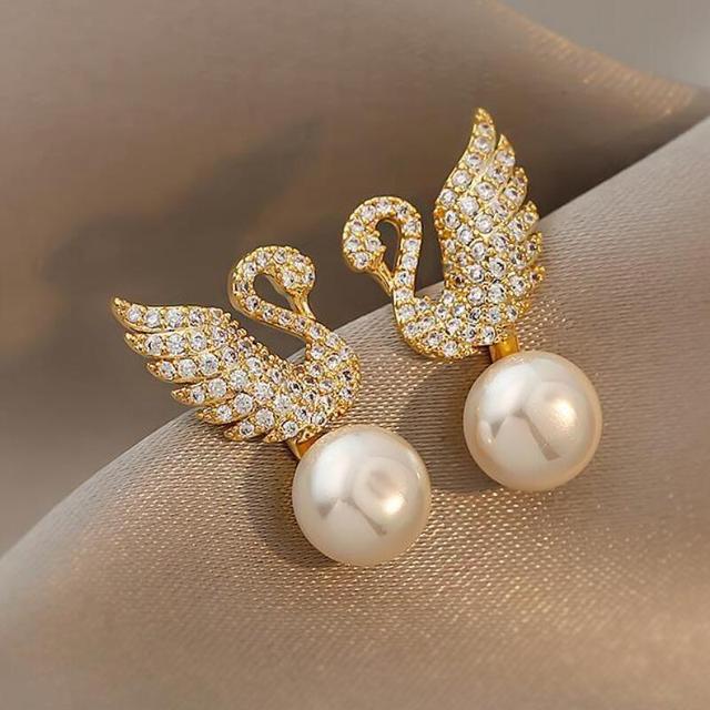 Kolczyki wiszące z uroczym Rhinestone Swan - dla kobiet i dziewcząt - moda, biżuteria na imprezę - śliczne perły - Wianko - 6