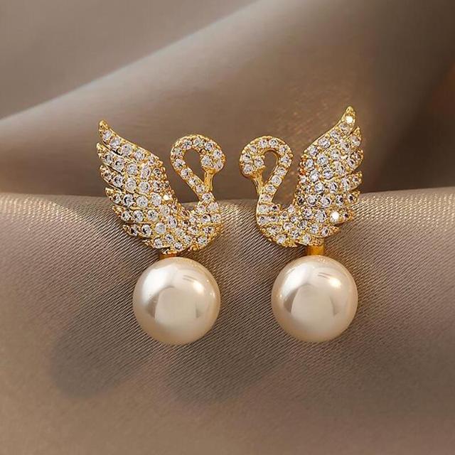 Kolczyki wiszące z uroczym Rhinestone Swan - dla kobiet i dziewcząt - moda, biżuteria na imprezę - śliczne perły - Wianko - 1