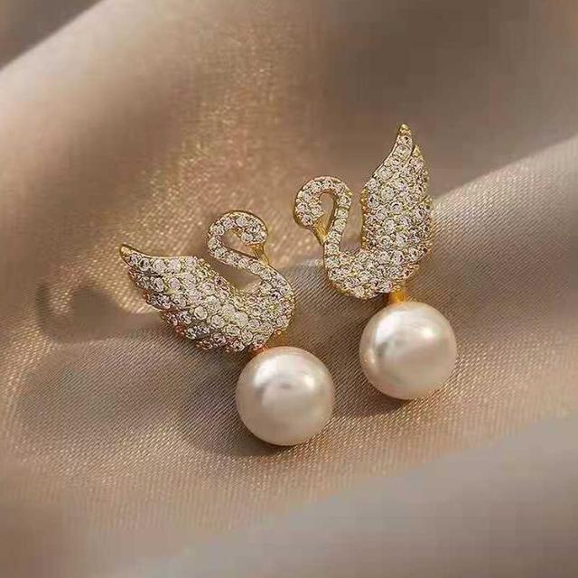 Kolczyki wiszące z uroczym Rhinestone Swan - dla kobiet i dziewcząt - moda, biżuteria na imprezę - śliczne perły - Wianko - 4