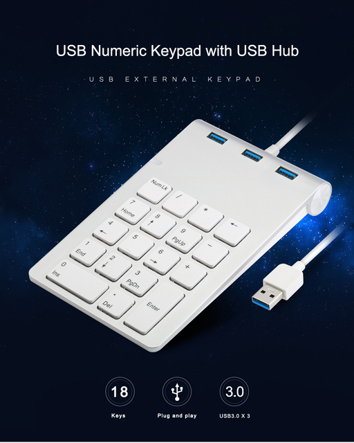 Klawiatura numeryczna Rocketek USB 18 klawiszy z 3 portami USB 3.0 dla Mini cyfrowej klawiatury - Wianko - 10