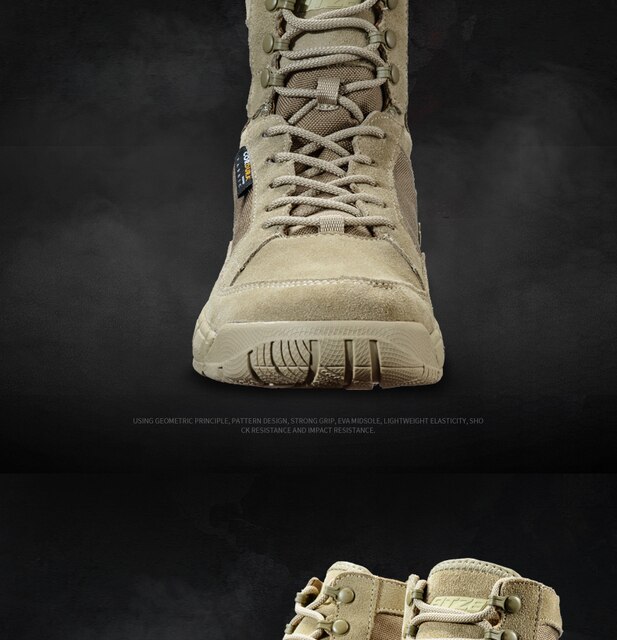 Ultralekkie oddychające buty turystyczne, wojskowe, taktyczne, przeznaczone do wycieczek pieszych, treningów i wspinaczki w terenie pustynnym i dżungli. Buty charakteryzują się przeciwpoślizgową podeszwą wojskową - Wianko - 9