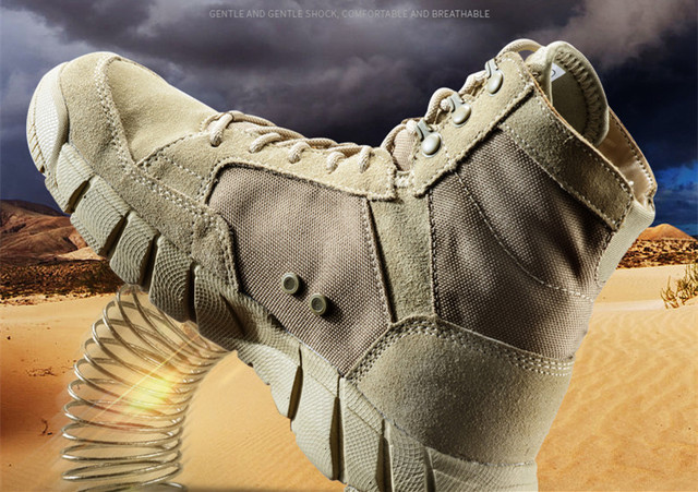Ultralekkie oddychające buty turystyczne, wojskowe, taktyczne, przeznaczone do wycieczek pieszych, treningów i wspinaczki w terenie pustynnym i dżungli. Buty charakteryzują się przeciwpoślizgową podeszwą wojskową - Wianko - 4
