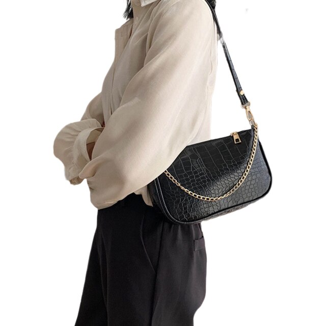 Luksusowa torebka damsko-męska z ekologicznej skóry w wzorze aligatora, na ramię, małego rozmiaru - Wianko - 3