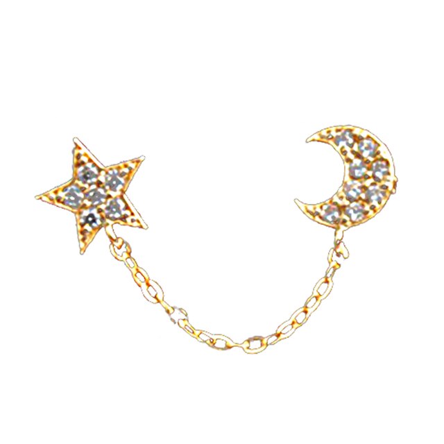 Biżuteria łańcuchowa z kryształem Rhinestone - 2 sztuki, wzór księżyc i gwiazda, Ear Cuff dla podwójnego otworu, osobowość vintage, jednostronne kolczyki - Wianko - 10