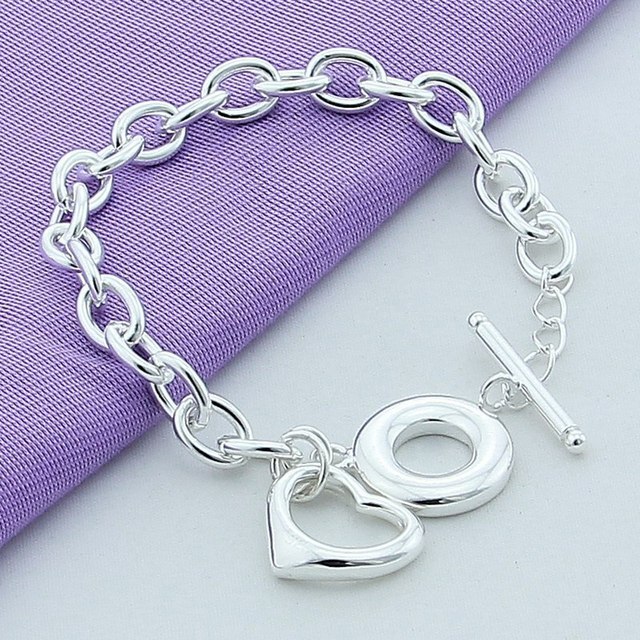 Srebrna bransoletka łańcuszkowa z romantycznym sercem - popularne marki, idealne na wesele i prezent dla kobiet - biżuteria 925 srebro - Wianko - 11