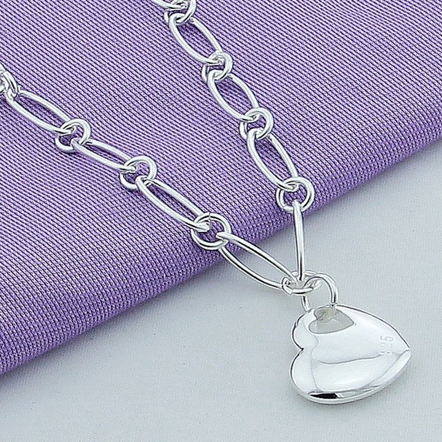 Srebrna bransoletka łańcuszkowa z romantycznym sercem - popularne marki, idealne na wesele i prezent dla kobiet - biżuteria 925 srebro - Wianko - 2