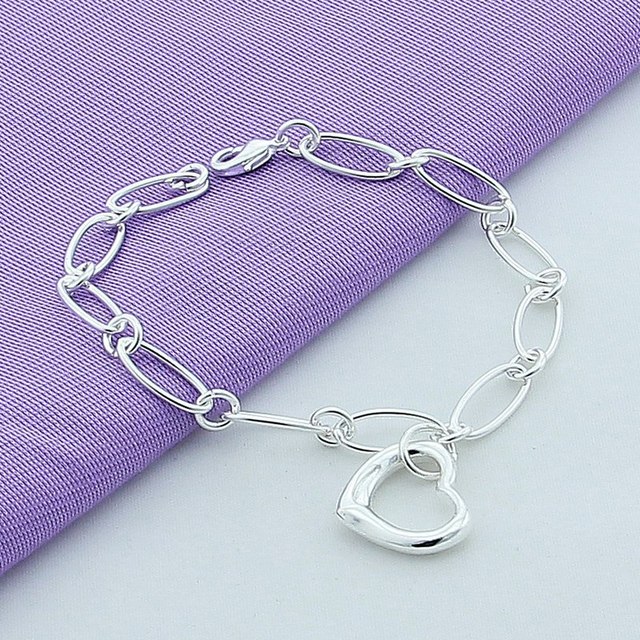 Srebrna bransoletka łańcuszkowa z romantycznym sercem - popularne marki, idealne na wesele i prezent dla kobiet - biżuteria 925 srebro - Wianko - 5