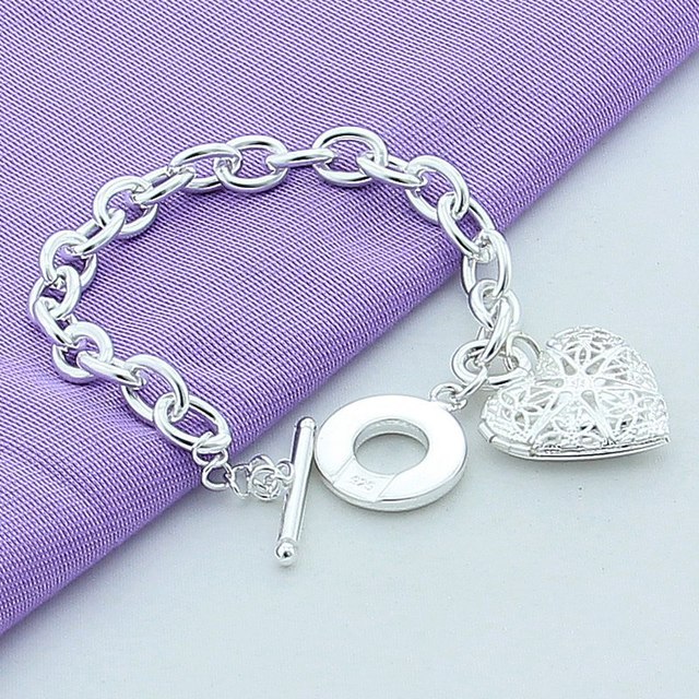 Srebrna bransoletka łańcuszkowa z romantycznym sercem - popularne marki, idealne na wesele i prezent dla kobiet - biżuteria 925 srebro - Wianko - 7