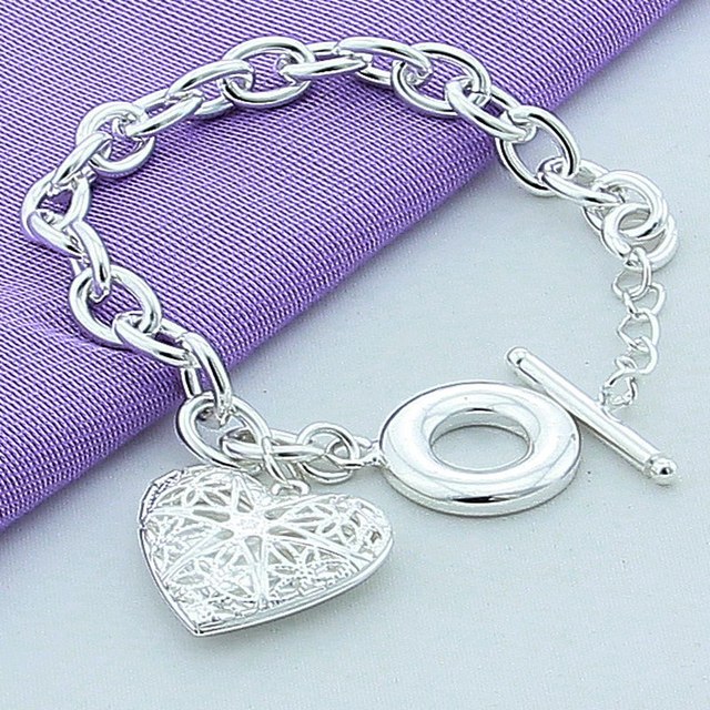 Srebrna bransoletka łańcuszkowa z romantycznym sercem - popularne marki, idealne na wesele i prezent dla kobiet - biżuteria 925 srebro - Wianko - 6