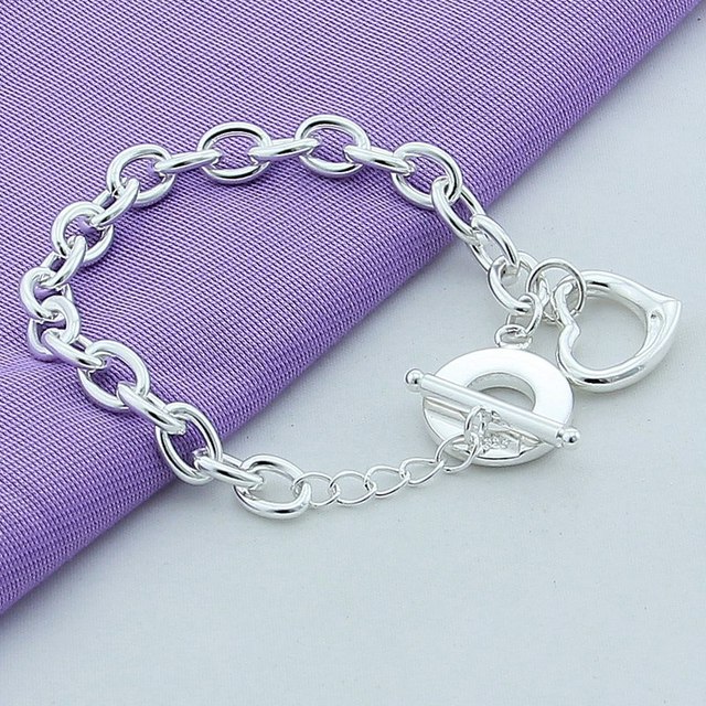 Srebrna bransoletka łańcuszkowa z romantycznym sercem - popularne marki, idealne na wesele i prezent dla kobiet - biżuteria 925 srebro - Wianko - 12