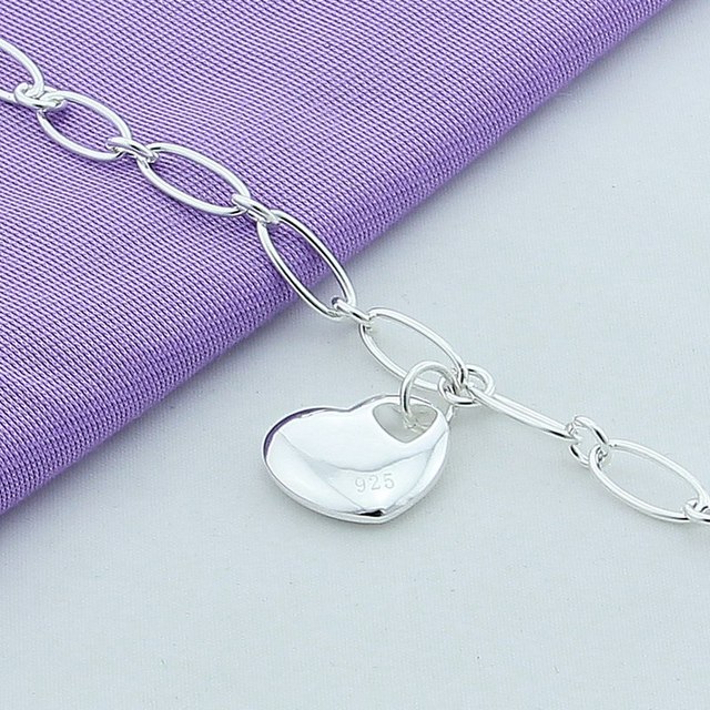 Srebrna bransoletka łańcuszkowa z romantycznym sercem - popularne marki, idealne na wesele i prezent dla kobiet - biżuteria 925 srebro - Wianko - 3